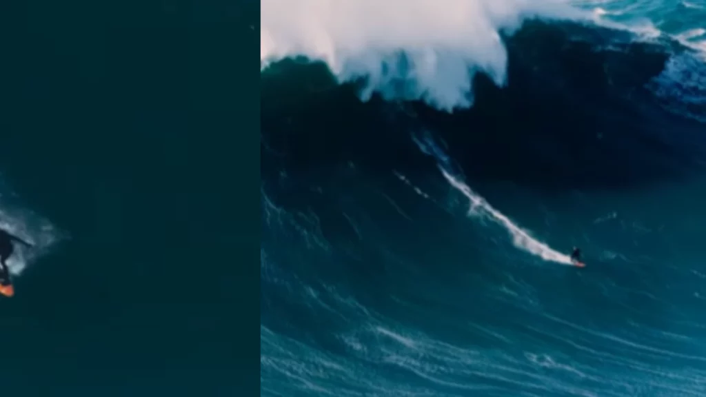 En video quedó registrado el momento en que un surfista fue arrastrado por una ola gigante en la playa portuguesa de Nazaré.