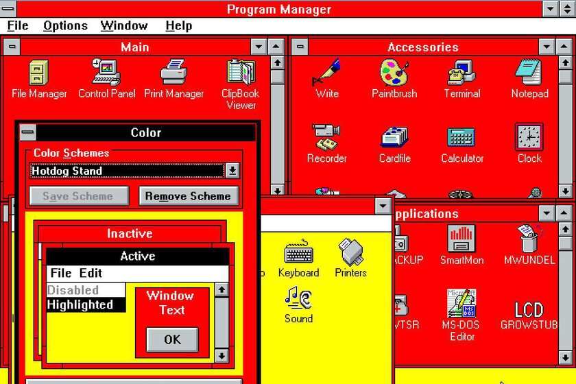 Windows 3.1 incluía esquemas de colores terriblemente chillones. Su creadora ha aclarado décadas después si se trataba o no de una broma Windows 3.1 incluía esquemas de colores terriblemente chillones. Su creadora ha aclarado décadas después si se trataba o no de una broma