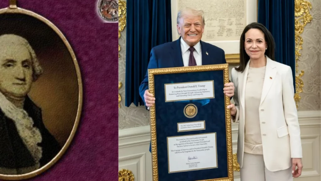 Este es el medallón de Simón Bolívar al que María Corina Machado hizo referencia tras entregarle la medalla del Premio Nobel de la Paz a Donald Trump.