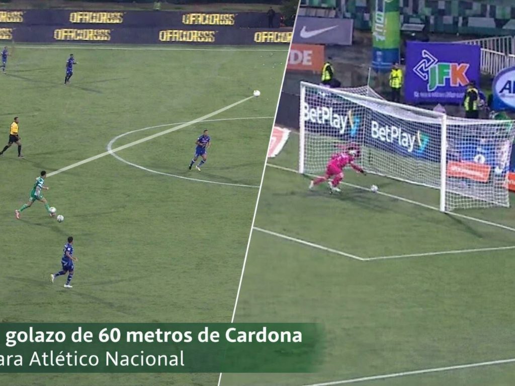 vio adelantado al arquero y le pegó desde atrás de mitad de cancha