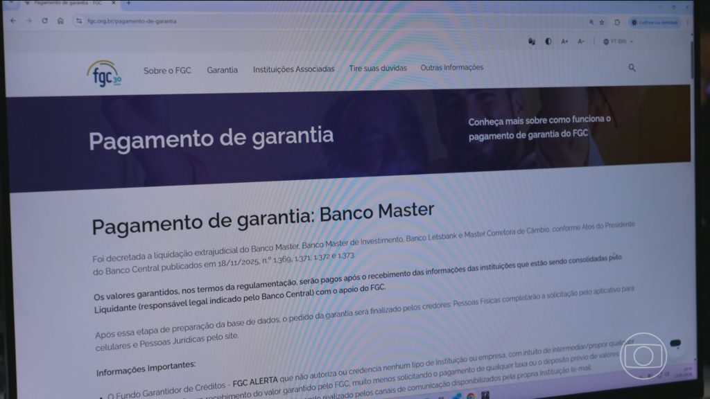Fundo Garantidor de Crédito estima que vai pagar 90% dos clientes do Master até sexta (6) Fundo Garantidor de Crédito estima que vai pagar 90% dos clientes do Master até sexta (6)